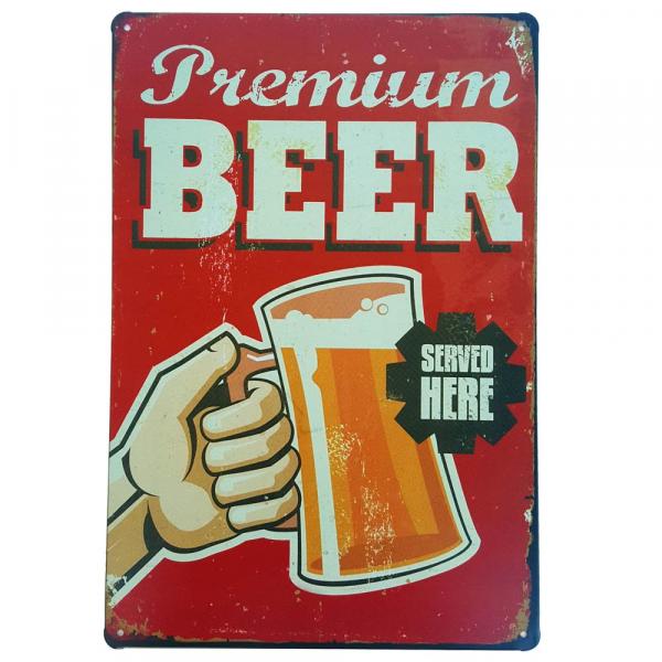 Placa de Metal Decorativa Premium Beer - 30 X 20 Cm - Yaay