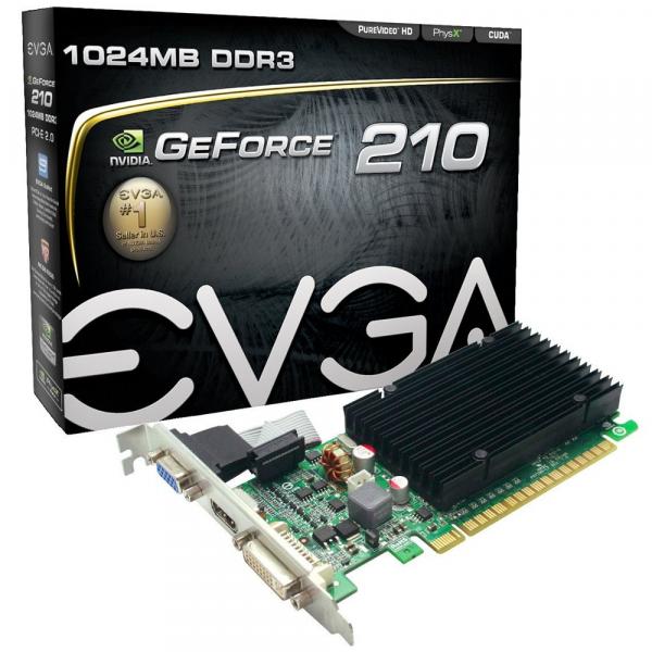 Placa de Vídeo EVGA Geforce 01G-P3-1313-KR GT 210, 1GB, DDR3, 64 Bits