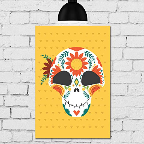 Placa Decorativa MDF Caveira Mexicana com Flor