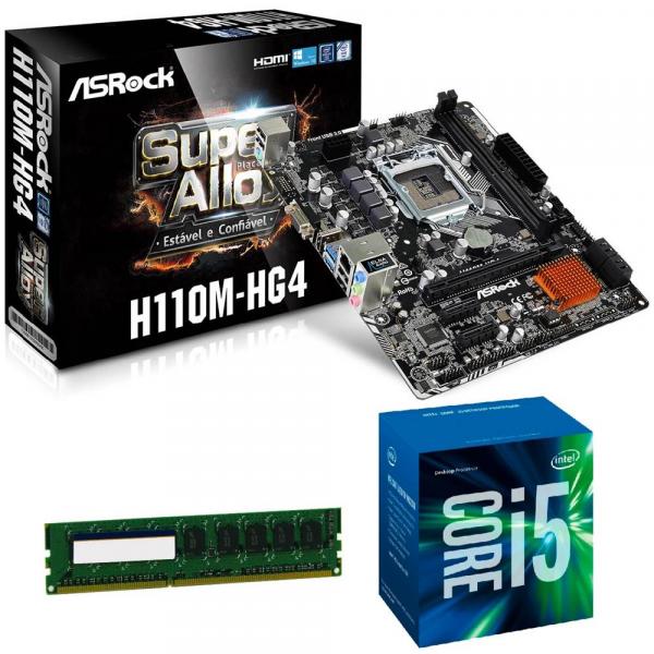 Placa Mãe H110M + Processador Intel Core I5 7400 7ª Geração + Memória 8GB DDR4 Kit Upgrade Comprebel - Msi