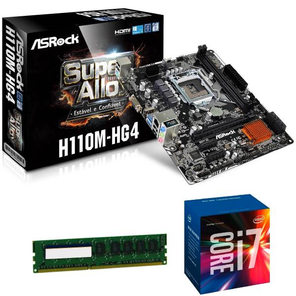 Placa Mãe H110M + Processador Intel Core I7 7700 7ª Geração + Memória 16GB DDR4 Kit Upgrade Comprebel - Gigabyte