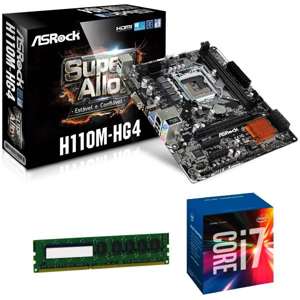 Placa Mãe H110M + Processador Intel Core I7 7700 7ª Geração + Memória 8GB DDR4 Kit Upgrade Comprebel - Msi
