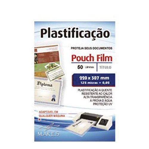 Plástico Mares P/ Plastificação 0,05 (a4) 220x307mm Pct C/50 125 Micras