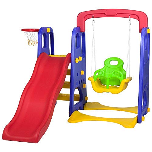 Playground Infantil 3 em 1 com Escorregador, Balanço e Cesta de Basquete