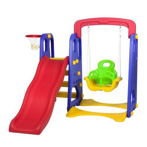 Playground Infantil 3x1 (Escorregador, Balanço e Cesta de Basquete)