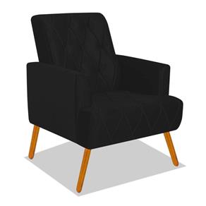 Poltrona Cadeira Decorativa Amanda Dobrável Corano Preto Sala de Estar Recepção Escritório Quarto Conforto Luxo - DS Decor - Preto