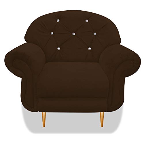 Poltrona Cadeira Decorativa Dinamarca com Strass Pés Palito Corano Marrom para Consultório Sala de Estar Recepção Quarto - AM Decor