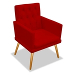 Poltrona Cadeira Decorativa Fernanda Corano Vermelho Pés Palito Capitonê para Recepção Sala de Estar Consultório Escritório Quarto - AM Decor