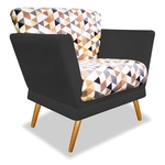 Poltrona Cadeira Decorativa Isabela Estampada com Pé Palito para Sala de Estar Corano Preto - BC DECOR
