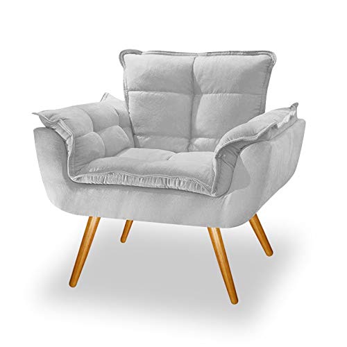 Poltrona Cadeira Decorativa Opala Suede Branco Pés Palito para Recepção Sala de Estar Consultório Escritório Quarto - AM Decor