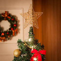 🏷️【Tudo Sobre】→ Ponteira para Árvore de Natal - Estrela Dourada com  Acabamento em Glitter 17cm - Orb Christmas