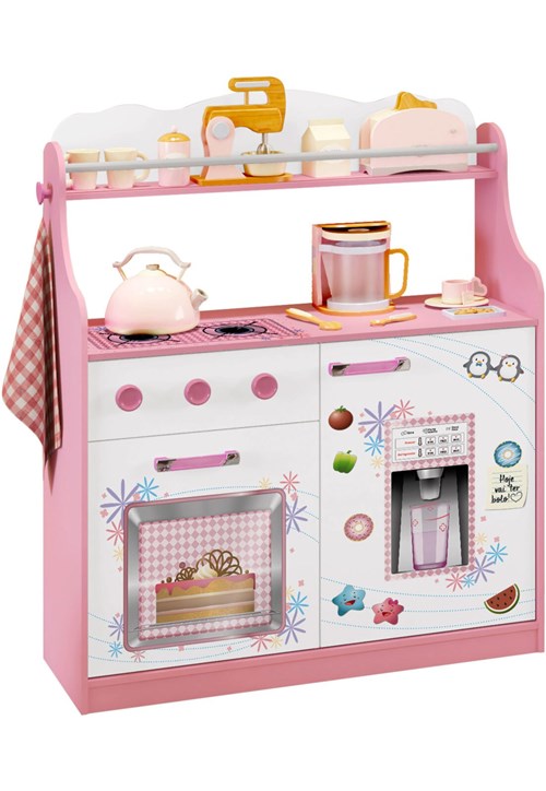 Porta Brinquedos Kitchen Branco/Rosa Móveis Estrela