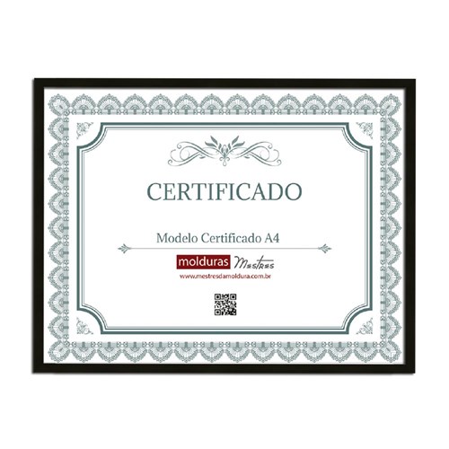 Porta Certificado A4 Preto C/Vidro Anti Reflexo - Premium