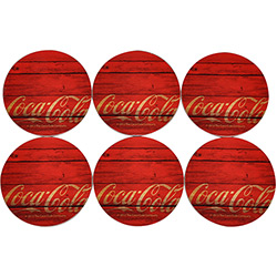 Porta Copos MDF Coca-Cola Redondo Wood Style com 6 Peças - Urban