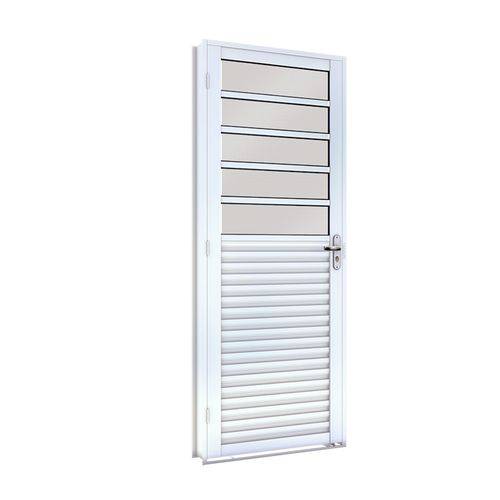 Porta de Aço Giro Mista com Travessa Lucasa Facilità 215cmx86cm Branco