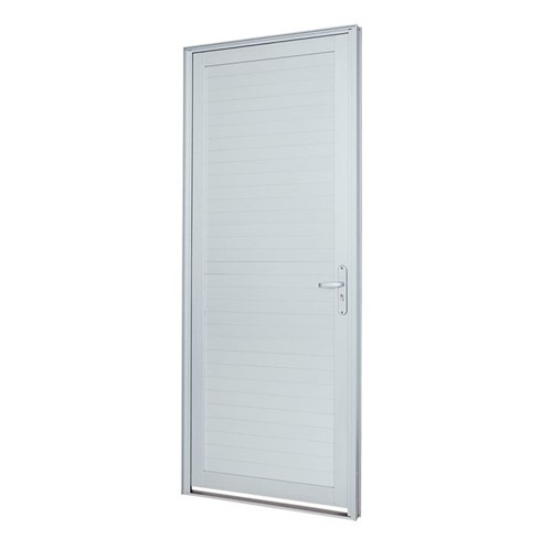 Porta de Alumínio de Abrir Alumifort Branca com Lambri Horizontal 1 Folha Abertura Esquerda 216x88x5,4 - Sasazaki - Sasazaki