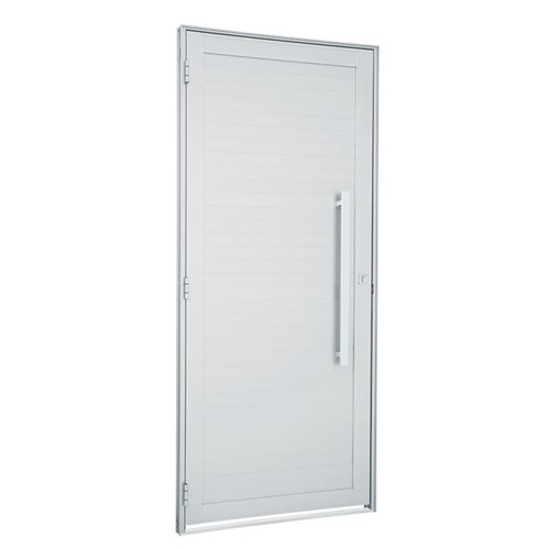 Porta de Alumínio de Abrir Alumifort Branca com Lambri Horizontal com Puxador 1 Folha Abertura Direita 216x88x5,4 - Sasazaki - Sasazaki