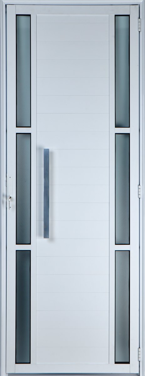Porta de Alumínio Lambril com Visor Duplo com Puxador Cor Branco 2,10 X 0,80 Direita Linha All Soft
