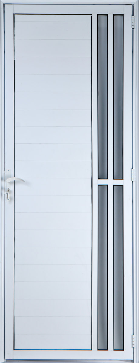 Porta de Alumínio Lambril com Visor 2 Torres Cor Branco 2,10 X 0,80 Direita Linha All Soft