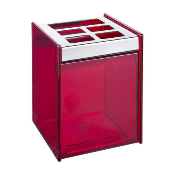 Porta Escova Creme Dental Quadrata Vermelho - Brinox