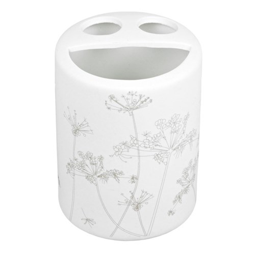 Porta Escova de Dente Branco em Cerâmica Floral Importado