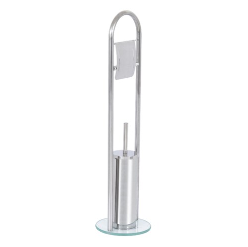Porta Papel Higiênico Metal e Vidro Simples com Escova Sanitária Importado