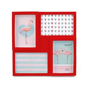 Porta Retrato 4 Fotos Flamingo Vermelho