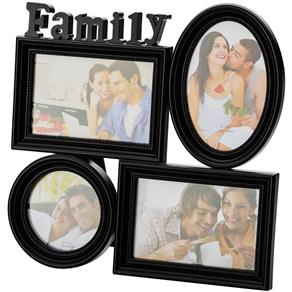 Porta Retrato de Plástico Family para 4 Fotos Sendo 3 10cmx15cm e 1 10cmx10 Rojemac Preto