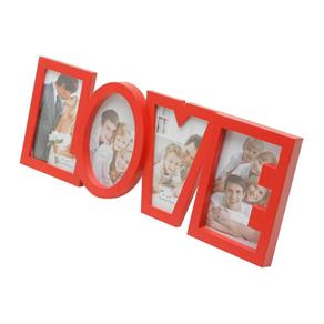 Porta Retrato de Plástico Love para 4 Fotos 10cmx15cm Rojemac Vermelho