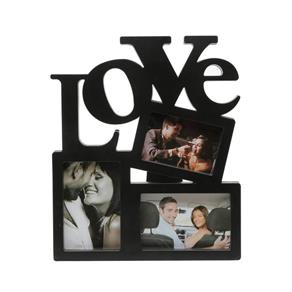 Porta Retrato de Plástico Love para 3 Fotos 2 10cmx15cm e 1 13cmx9 Rojemac Preto