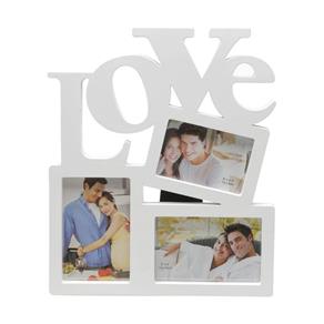 Porta Retrato de Plástico Love para 3 Fotos 2 10cmx15cm e 1 9cmx13 Rojemac Branco