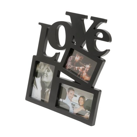 Porta-Retrato de Plastico Love para 3 Fotos Sendo 2 10X15 e 1 13X9 Preto