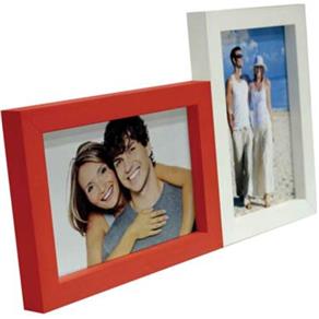 Porta Retrato Kapos Love para Mesa 2 Fotos 10X15cm - Branco com Vermelho