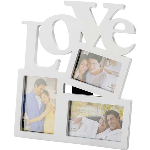 Porta Retrato Love 10X15 para 3 Fotos- Prestige - Branco