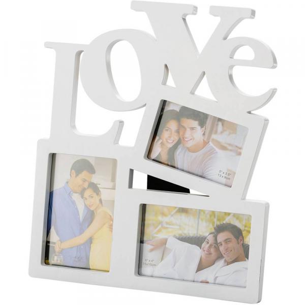 Porta Retrato Love Branco para 3 Fotos (10x15cm) - Rojemac