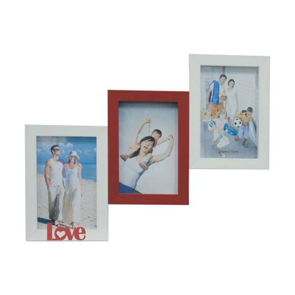 Porta-Retrato Love III 3 Fotos 10x15cm Branco, Vermelho Kapos