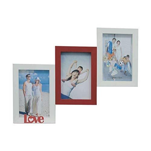 Porta-Retrato Love III 3 Fotos 10x15cm Branco, Vermelho Kapos