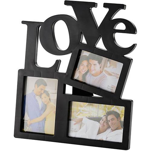 Porta Retrato Love Preto (10x15cm) para 3 Fotos - Rojemac