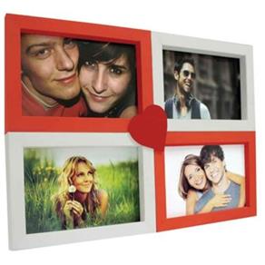 Porta Retrato / Quadro Kapos Love para Parede 4 Fotos 10X15cm - Branco com Vermelho