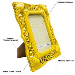 Porta Retrato Vintage Amarelo 10X15Cm Glamour Plastico Vidro 2Mm