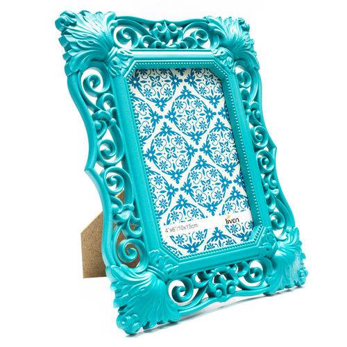 Porta Retrato Vintage Azul Tiffany 10X15CM Glamour Plastico Vidro 2mm