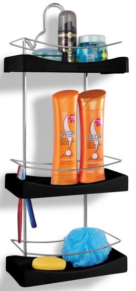 Porta Shampoo Triplo Cromo Colors Aço e Plastico Preto 350-7 - Niquelart - Niquelart