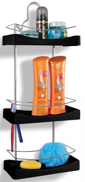 Porta Shampoo Triplo Cromo Colors Aço e Plastico Preto 350-7 - Niquelart