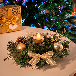 Porta Vela Natalino com Enfeites Dourados - Orb Christmas
