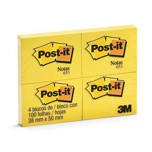 Post-it 653 38mm X 50mm 4 Blocos Amarelo 3m 01319