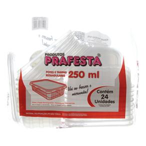 Pote de Plástico Descartável para Alimentos Retangular com Tampa 250ml com 24 Unidades Prafesta