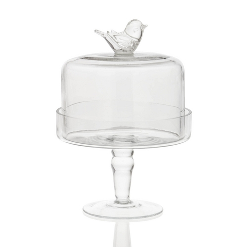 Prato com Pedestal e Cúpula Bird Vidro Transparente Ø17cm