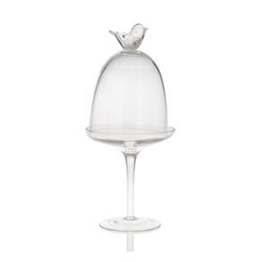 Prato com Pedestal e Cúpula Bird Vidro Transparente Ø12Cm - Transparente