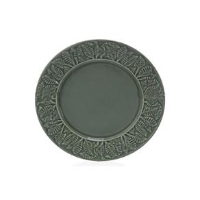Prato Raso em Cerâmica Leaves 26cm - Cinza Verde