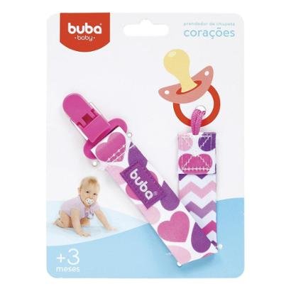 Prendedor de Chupeta Bebê Buba Toys com Clipe Corações Feminino